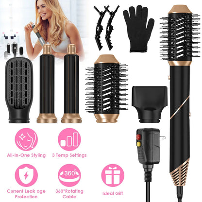 US Local 5 In 1 Hot Air Styler Straightener Curler Dryer Automatic Wrap Styler Hair Dryer Brush Set With 3 Temp Settings ALCI Plug Glove Cable Tie 2 Alligator Hair Clips GPCT5395