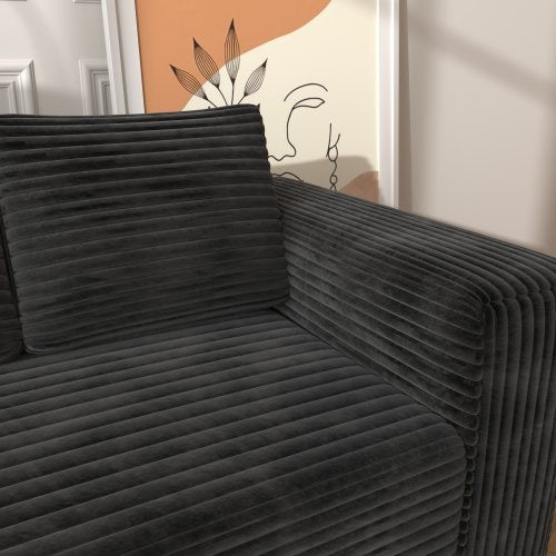 US Local Cloud Sectional Couch With L-Shape Chaise,Modern Modular Sofa With Deep Seat, Upholstered Couches With Right Facing Chaise For Living Room Bedroom, No Assembly Required, Black Plush Corduroy Fabric