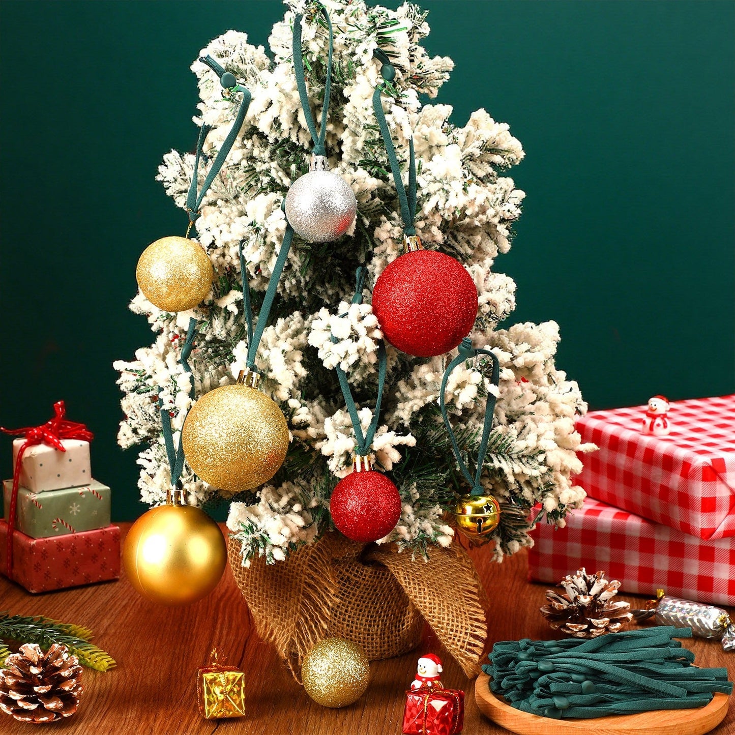 US Local 150Pcs Ornaments String For Christmas Tree, Adjustable Ornaments Ribbon Hangers Christmas Ties String Ribbon Loops For Ornament Hanging Tree Decorations, Green