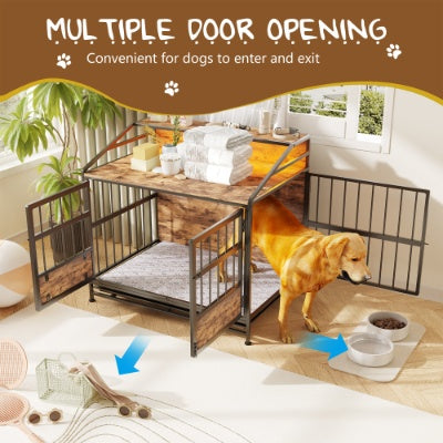US Local Multi-function Furniture Style Dog Crates With Storage, Dog Crate Furniture Large Wooden Dog Kennel With Double Doors, For Large Medium Dog Indoor, Brown