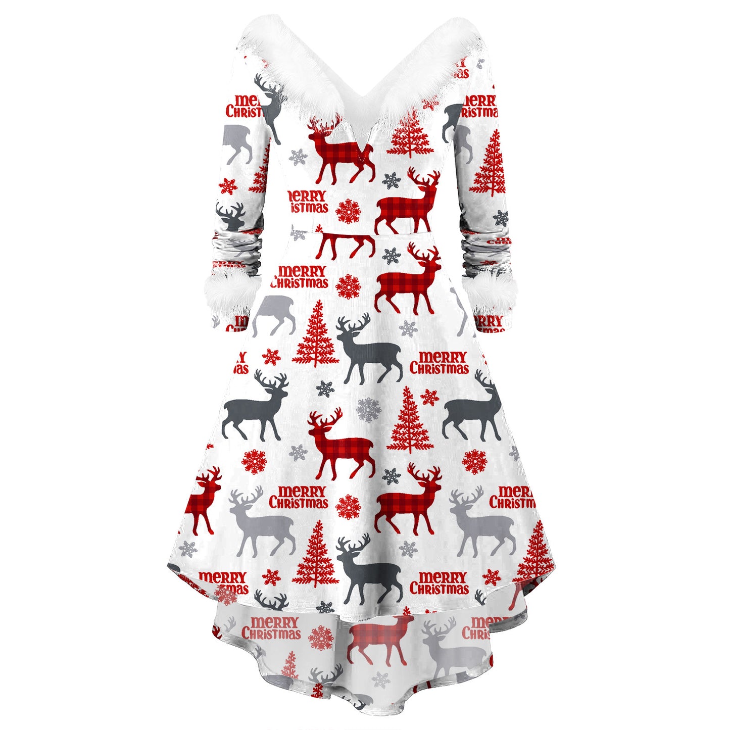 Women's Christmas Long Sleeve V-neck Irregular Dress