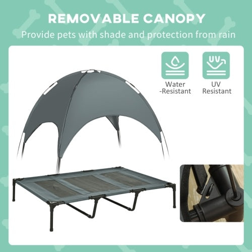 UK Local PawHut Raised Dog Bed Waterproof Elevated Pet Cot With Breathable Mesh UV Protection Canopy Grey, For XL Dogs, 122 X 92 X 108cm