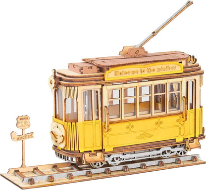 US Local ROBOTIME 3D Puzzle Tram Car Wooden Model Kits For Adult To Build Your Own Laser Cut Jigsaw Building Construction Crafts Kits And Best Birthday Gifts TG505
