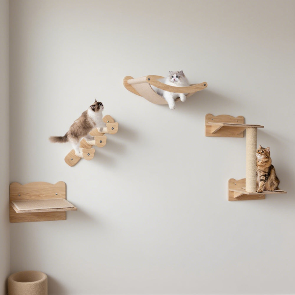 US Local Cat Wall Furniture Set Of 4 With Hammock 2-step Cat Tree And Perch