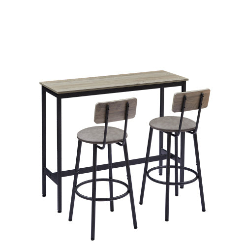 US Local Bar Table Set With 2 Bar Stools PU Soft Seat With Backrest, Grey