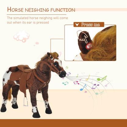 US Local Qaba Sound-Making Ride On Horse For Toddlers 3-5, With Neighing And Galloping Sound, Stuffed Animal Horse Toy For Kids With Padding, Soft Feel, Brown