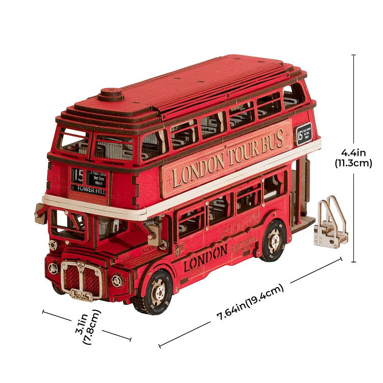 US Local Rolife London Tour Bus Car 3D Wooden Puzzle Model Toy Home Decor Xmas Gift