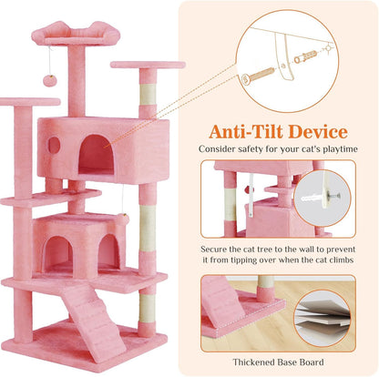 US Local 54 -Cat Tree Tower - Multi-level With Sisal Grab Post, Indoor Apartment With Ladder, Plush Toys, Rest And Play