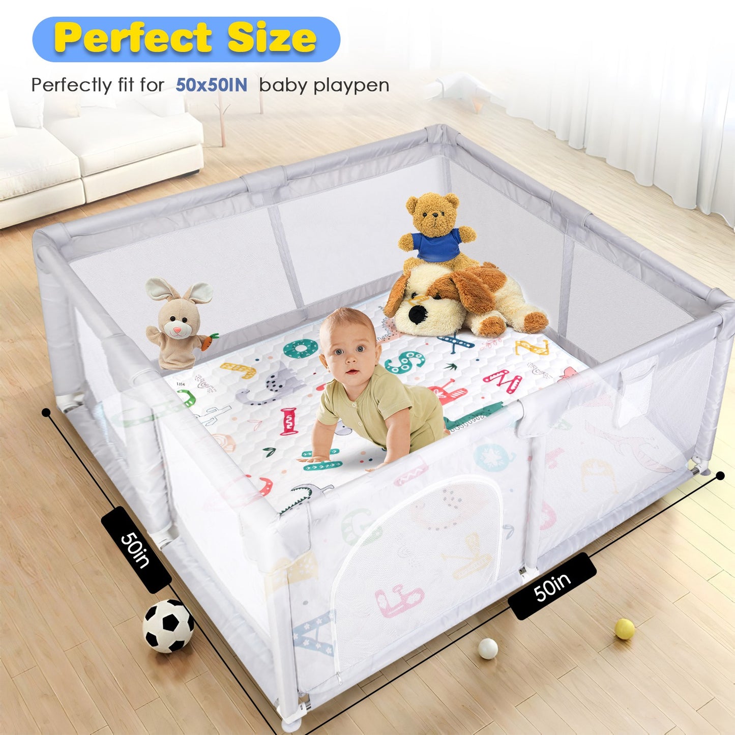 US Local 1Pc 71x59IN Or 50X50IN Baby Play Mat Non-Slip Baby Crawling Mat Foldable Playpen Mat Machine Washable For Newborns Infants Babies Toddlers