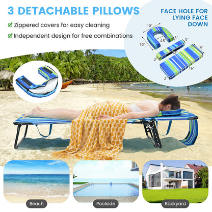 US Local Beach Chaise Lounge Chair With Face Hole And Removable Pillow
