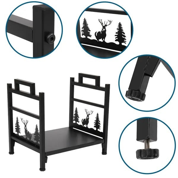 US Local Wrought Iron Log Rack, Firewood Storage Holder, Heavy Duty Log Bin, Fireside Log Carrier For Fireplace Stove Accessories Christmas Pattern