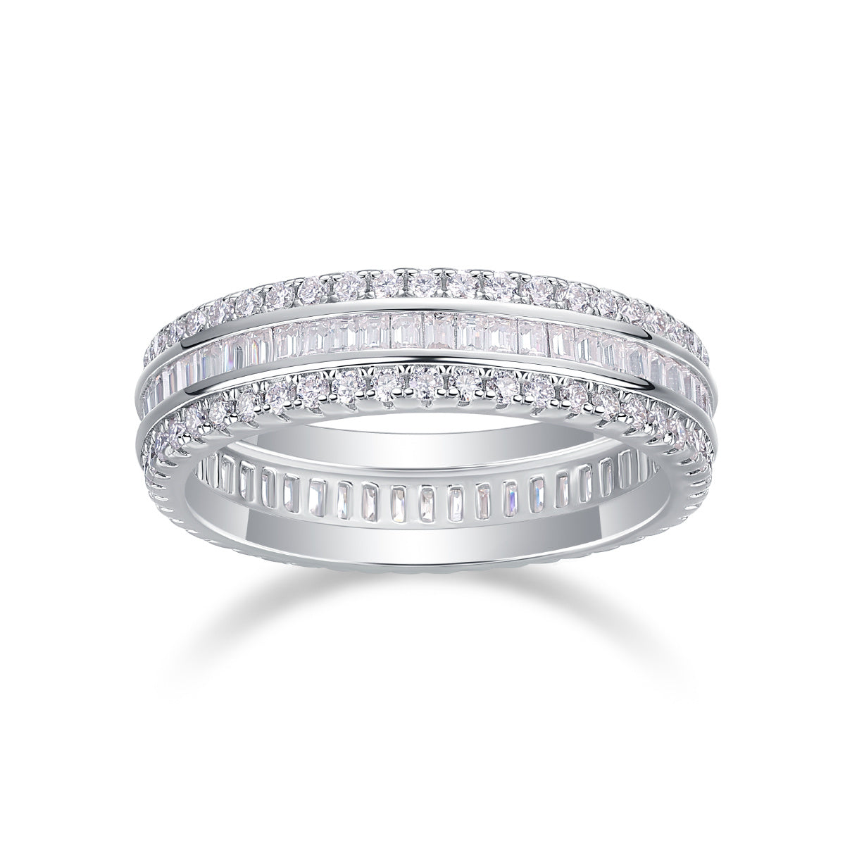 US Local Square Diamond Arrangement, Double Array Diamonds, Luxury Fashion Moissanite Silver Ring