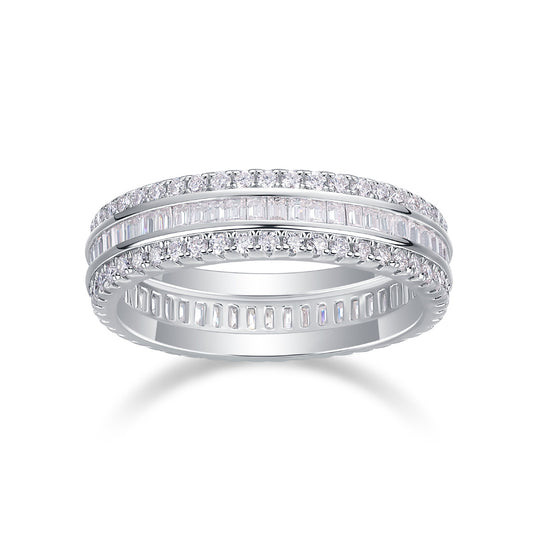 US Local Square Diamond Arrangement, Double Array Diamonds, Luxury Fashion Moissanite Silver Ring
