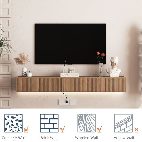 US Local Floating TV Stand Wall Mounted With 16 Color LEDs, Modern TV Stand, Floating TV Cabinet Entertainment Center For 55 60 65 Inch TV