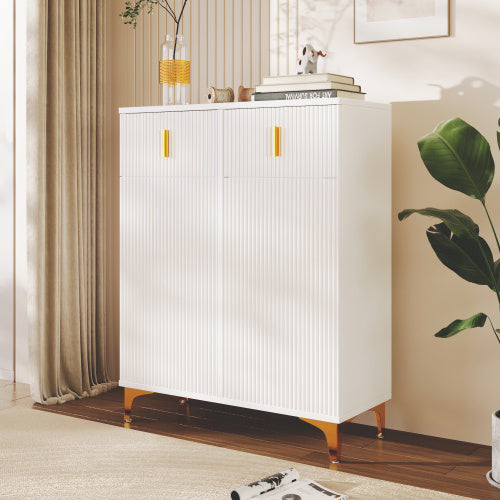 UK Local Elegant Sideboard Shoe Cabinet With Structural Panels, Adjustable Shelves And Gold-plated Decorations, With Drawers