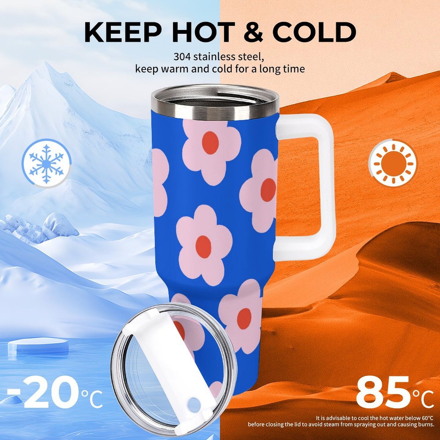 PHDT00053 POD US Local Tumbler 40 oz Large Capacity Car Cup Flower, Blue