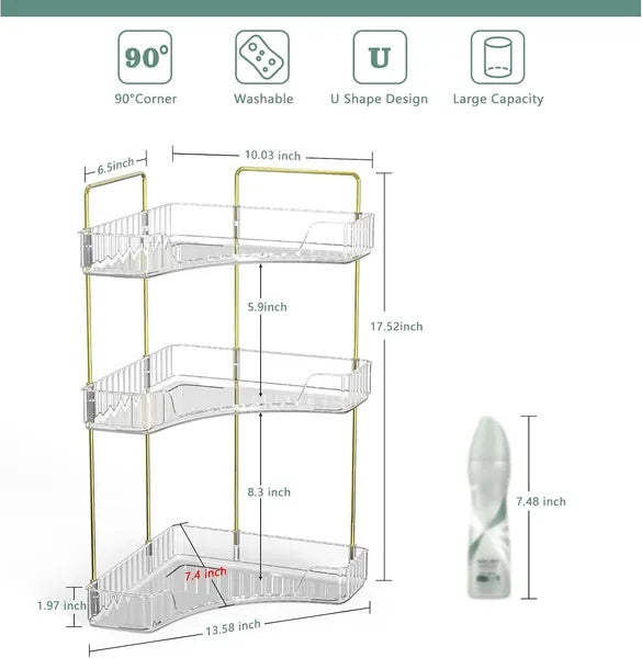US Local Corner Bathroom Counter Storage Rack 3-tier Bathroom Countertop Storage Rack Cosmetic Storage Rack Dressing Table Perfume Tray