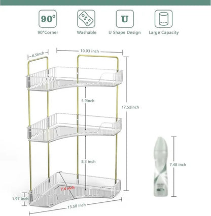 US Local Corner Bathroom Counter Storage Rack 3-tier Bathroom Countertop Storage Rack Cosmetic Storage Rack Dressing Table Perfume Tray
