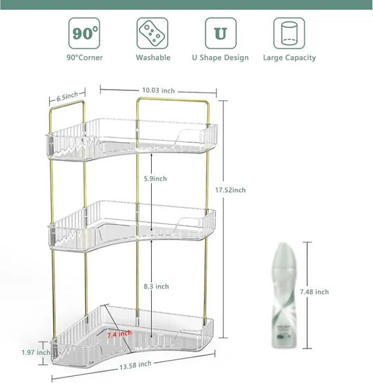 US Local Corner Bathroom Counter Storage Rack 3-tier Bathroom Countertop Storage Rack Cosmetic Storage Rack Dressing Table Perfume Tray
