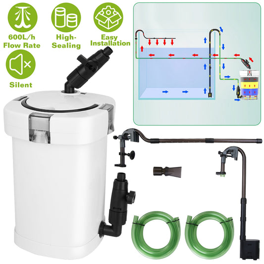 US Local 1Pc 3-Stage External Canister Filter For Aquarium Fish Tank With 600L-H Flow Rate 35.4in Max Height 6W Easy Installation Silent