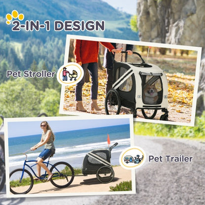 US Local Aosom 2-in-1 Pet Bike Trailer For Small Dogs, Road-Visibility Bicycle Stroller, Weather-Strong Bike Wagon Trailer Sidecar Attachment, White
