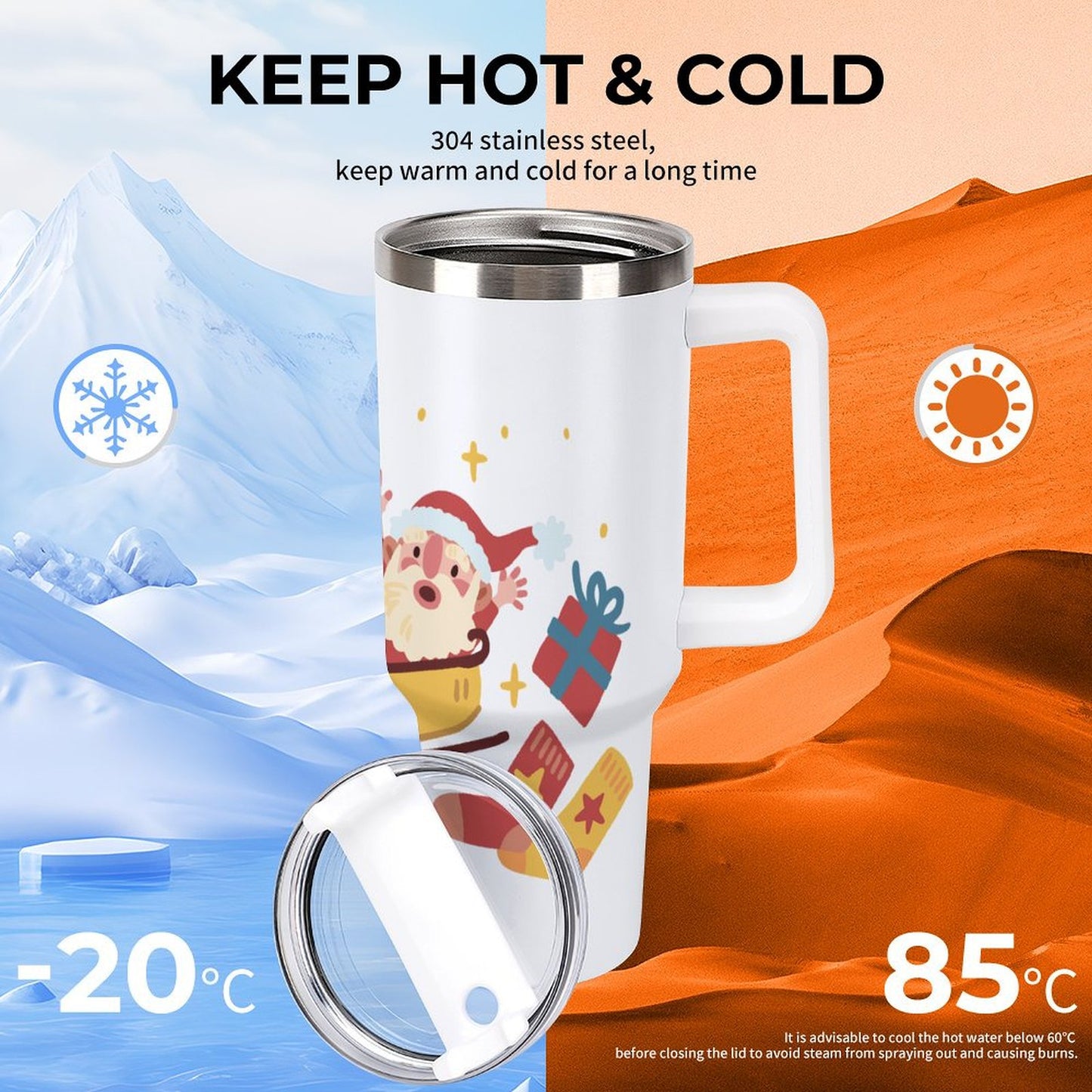 PHDT00152 POD US Local Tumbler 40 oz Large Capacity Car Cup Christmas Santa Claus Gift Star