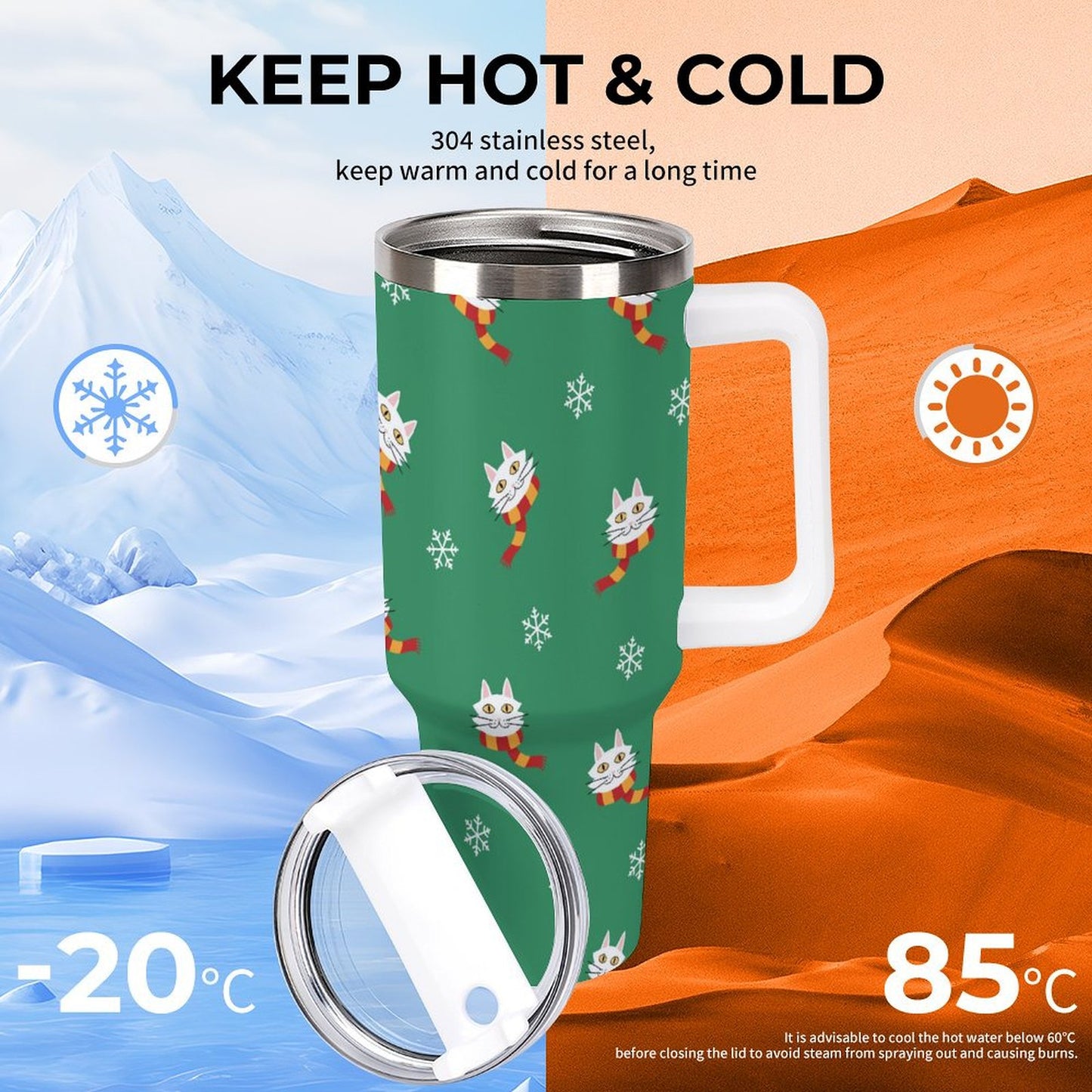 PHDT00091 POD US Local Tumbler 40 oz Large Capacity Car Cup Christmas Cat Scarf Snowflake