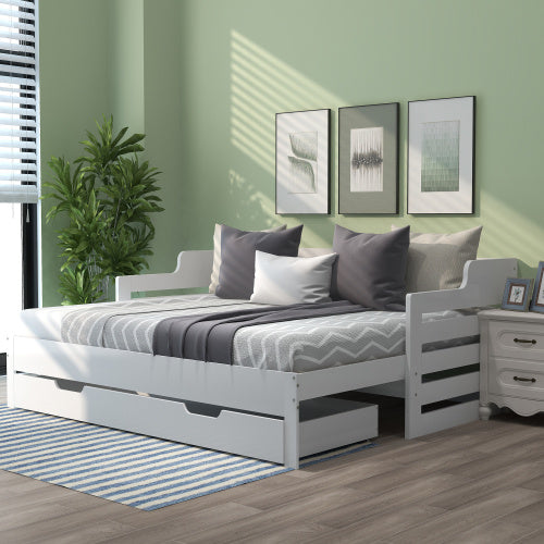UK Local Daybed, Trundle And Drawer, Cabin Bed, SIngle Guest Bed Sofa Bed, Pull Out Trundle And Storage Drawer For Living Room And Bedroom -  3 90 X190 Cm - White