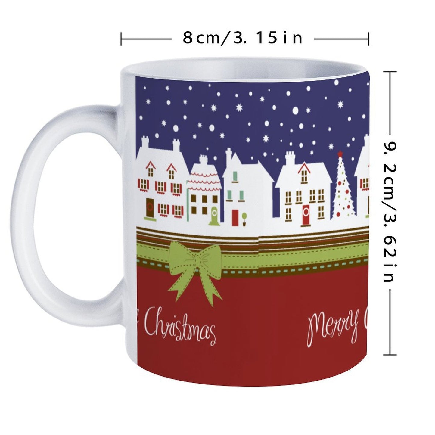 POD US Local White mug with full print, Christmas, Snow, House 0036