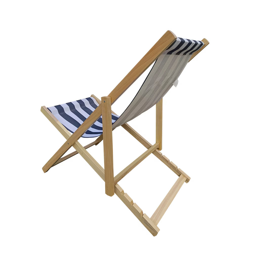US Local Populus Wood Sling Chair Blue Stripe Broad Blue Stripe Dark Blue Folding Chaise Lounge Chair