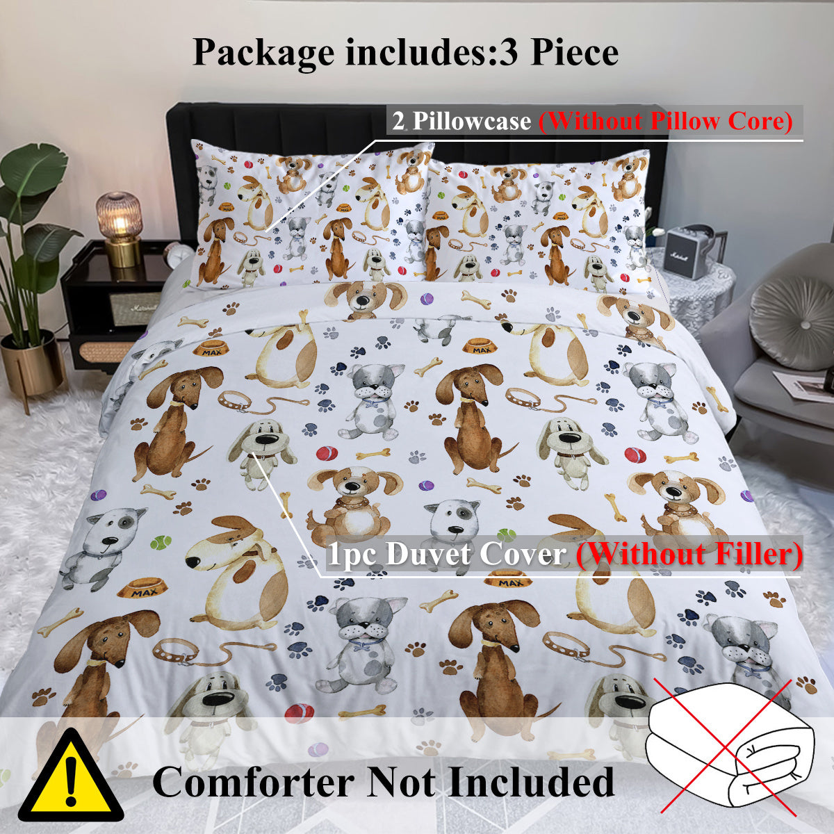 US & UK Local  Kids' Duvet Cover Sets Animals Pastel Duvet Covers Cartoon Dogs Paws Pattern Bed Sets 3 Pieces 1 Duvet Cover And 2 Pillow Cases Cute Puppy Dogs Bedding For Kids
