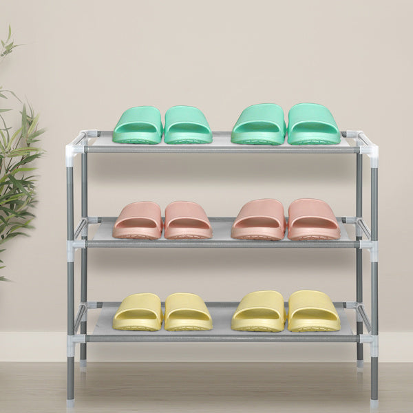 US Local Combination Type Simple Shoe Rack No Dust Cover 3 Layers 9 Pairs High Foot Shoe Rack Gray Tube