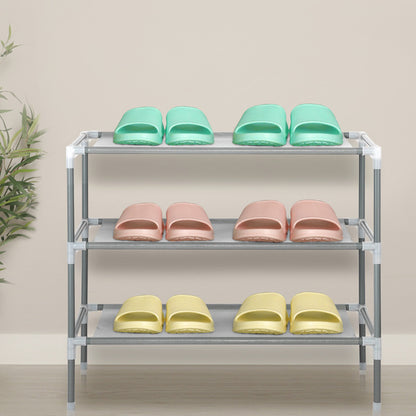 US Local Combination Type Simple Shoe Rack No Dust Cover 3 Layers 9 Pairs High Foot Shoe Rack Gray Tube