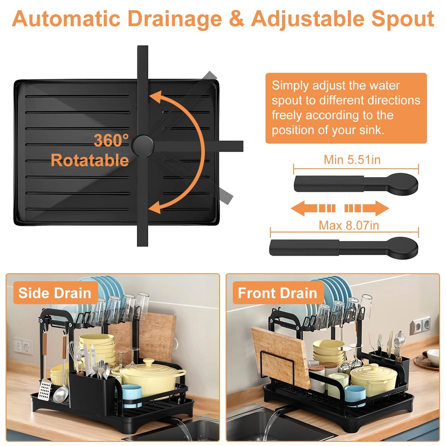 US Local 1Pc  2-Tier Dish Drying Rack For Kitchen Counter Space Saving Rustproof Dish Rack With Drainboard Detachable Kitchen Drainer Organizer Set With Utensil Holder Bowl Rack Dish Rack Chopping Board Rack