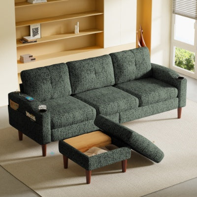 US Local Convertible Combination Sofa Sofa L Shaped Sofa With Footstools With Storage,Orange Sofa For Living Room, Living Room Bedroom Office Small Space 3 Seater Combination Sofa