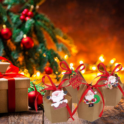 US Local 24 Pcs Christmas Treat Boxes With Cards And Ribbon Xmas Tree Santa Kraft Paper Cookies Candy Boxes Food Packaging Containers Gift Wrapping Box For Christmas Birthday Wedding Party Decoration