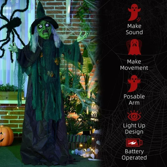 CA Local Outdoor Halloween Decoration Witch, Animated Prop Decor With Sound And Motion Activated, Light Up Eyes, Creepy Sound