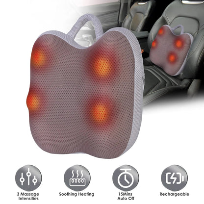 US Local Shiatsu Back And Waist Massager With Heat Cordless Rechargeable Kneading Lower Back Massage Pillow Portable Lumbar Massager For Home Car Office GPCT5470