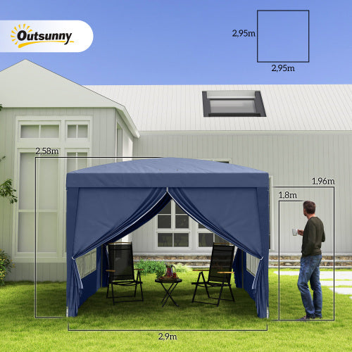 UK Local Outsunny 3 X 3m Pop Up Gazebo, Water And UV Resistant Party Tent Camping Canopy Marquee With Carry Bag, Blue