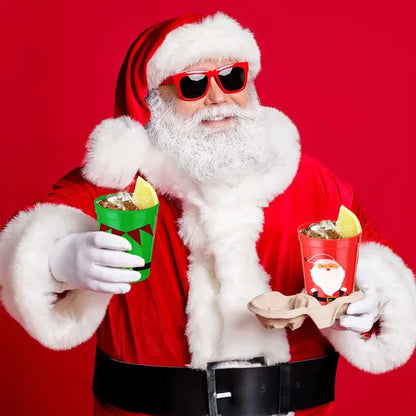 US Local 12 Pcs Christmas Drink Cups 4 Styles Patterns Santa Claus Snowman Elk Coffee Cup For Christmas New Year Holiday Party Favors Coffee Wine Cold Drinks Supplies