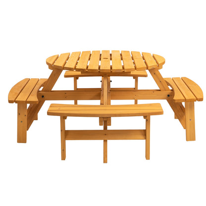 US Local 8 Person Wooden Picnic Table Outdoor Camping With 4 Built-in Benches