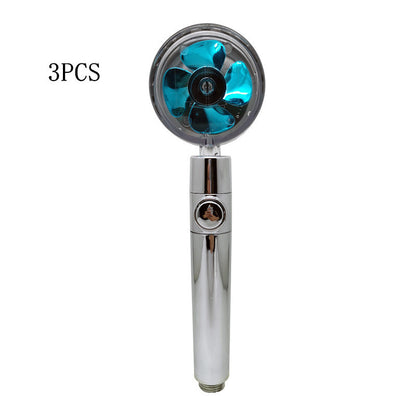 US Local Propeller Driven Shower Head With Stop Button And Cotton Filter Turbocharged High Pressure Handheld Shower Nozzle