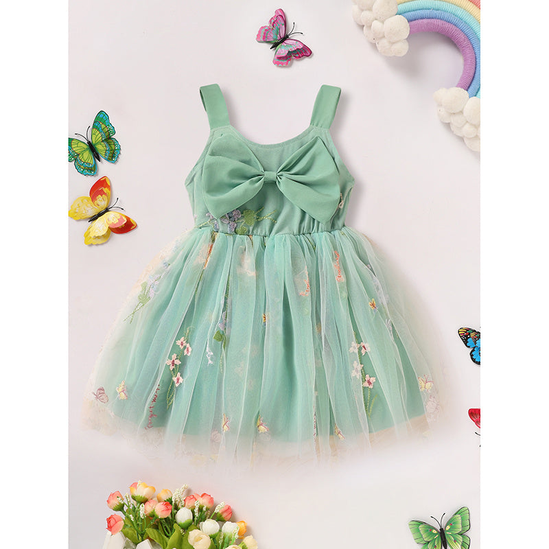 US Local Toddler Girl Dress Sleeveless Floral Playwear Bowknot Tulle Dresses Strap Princess Sundress