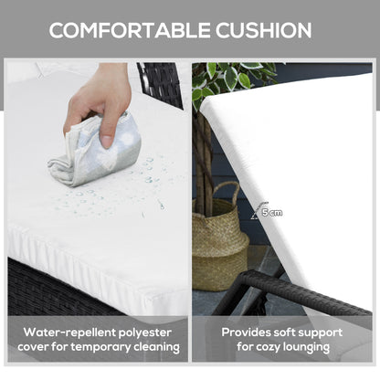 US Local 3 Piece Wicker Lounge Chair Set Outdoor Loungers With Armrests Cushion  Headrest  Side Table  Wheel  Black