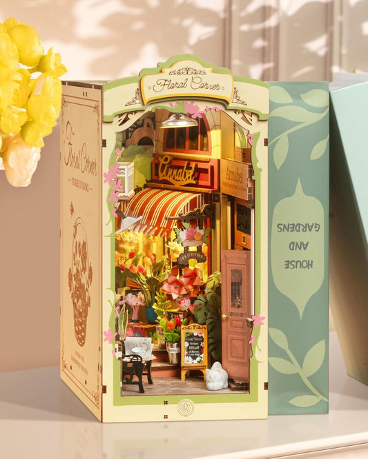 US Local Rolife Floral Corner DIY Book Nook Shelf Insert Kit 3D Wooden Dollhouse For Gift TGB09