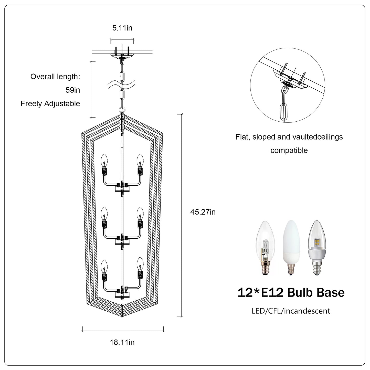 US Local 12-Light Lantern Tired Farmhouse Ceiling Hanging Light Black Chandelier Metal Modern Pendant Light Fixtures For Kitchen Island Dining Room Living Room Foyer Entryway E12 Bulbs Not Included