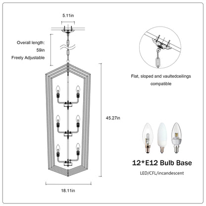 US Local 12-Light Lantern Tired Farmhouse Ceiling Hanging Light Black Chandelier Metal Modern Pendant Light Fixtures For Kitchen Island Dining Room Living Room Foyer Entryway E12 Bulbs Not Included