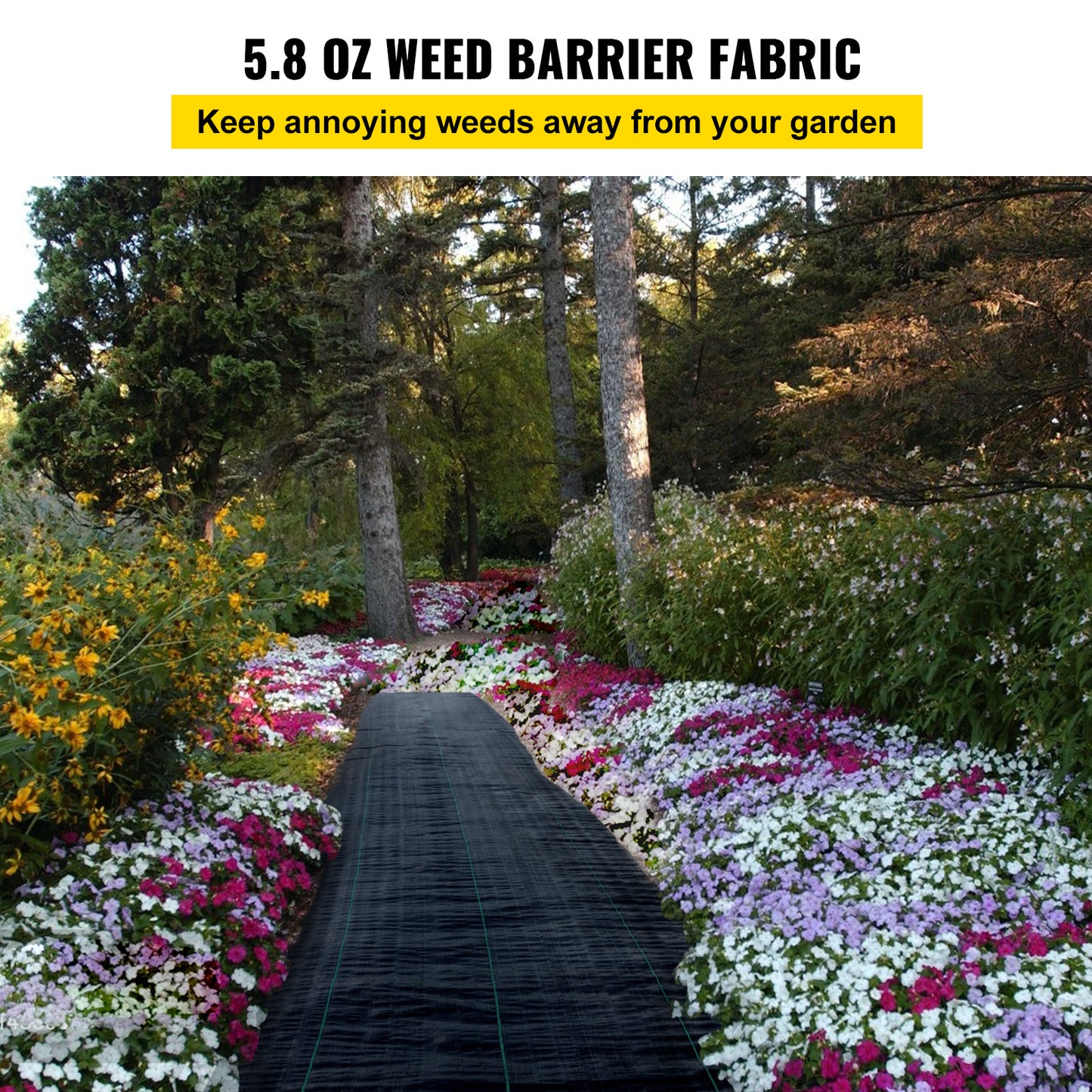 US Local VEVOR Garden Weed Barrier Fabric, 5.8 OZ Heavy Duty Landscape Fabric,Weed Block Control For Garden Ground Cover, Woven Geotextile Fabric For Landscaping, Gardening, Underlayment, Black