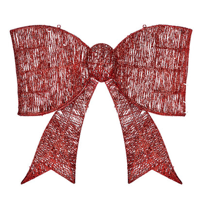 US Local Pre-lit Outdoor Giant Bowknot Christmas Decoration, Lighted Metal Frame With 124 Warm White LED Lights, For Front Door Gate Wall Indoor Outdoor Holiday Party, Red
