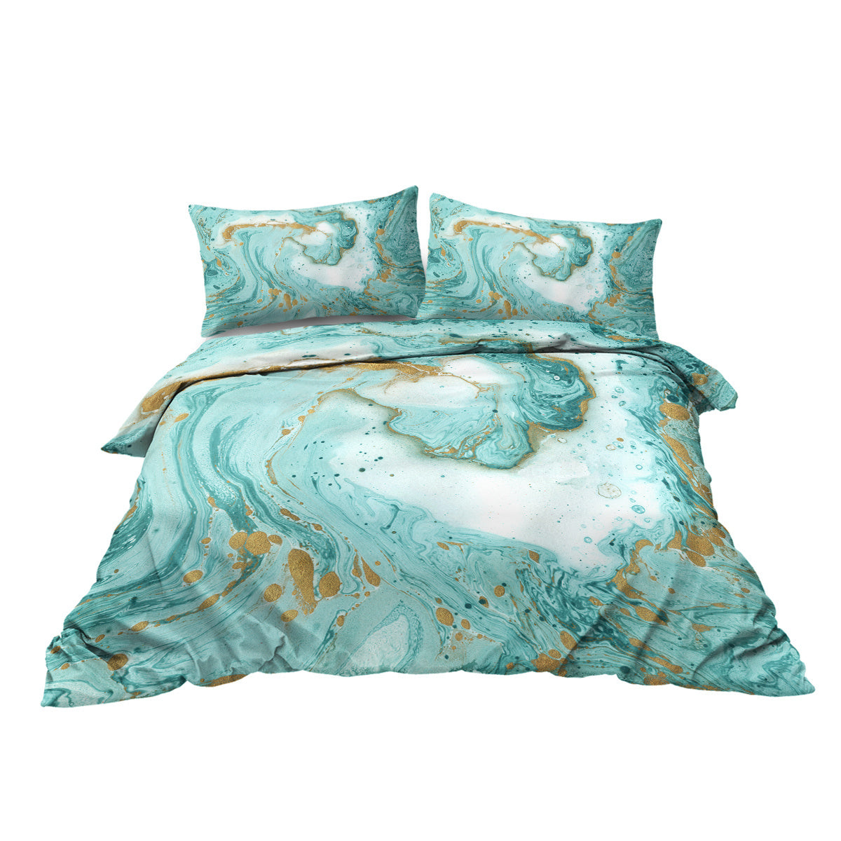 US & UK Local Chic Girly Marble Duvet Cover Mint Gold Glitter Turquoise Bedding Comforter Set Abstract Aqua Teel Blue Duvet Cover